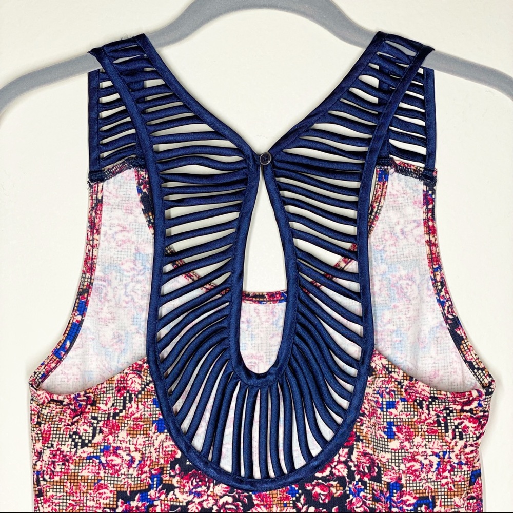 Free People Digital Damsel Open Back Bodycon Mini Dress Pink Blue Floral Size XS - Picture 8 of 16